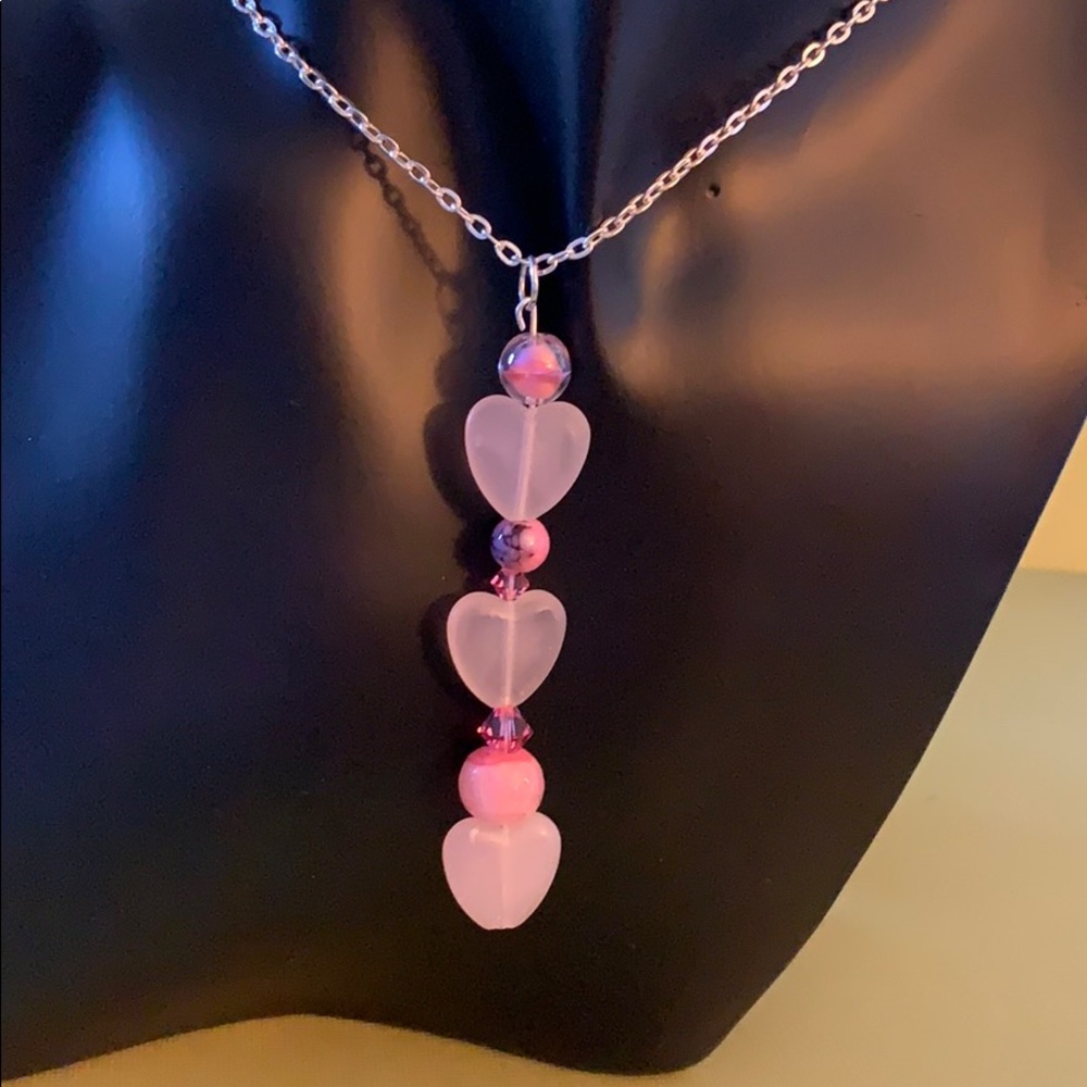 Rose Quartz Heart & Swarovski Crystal Necklace.
